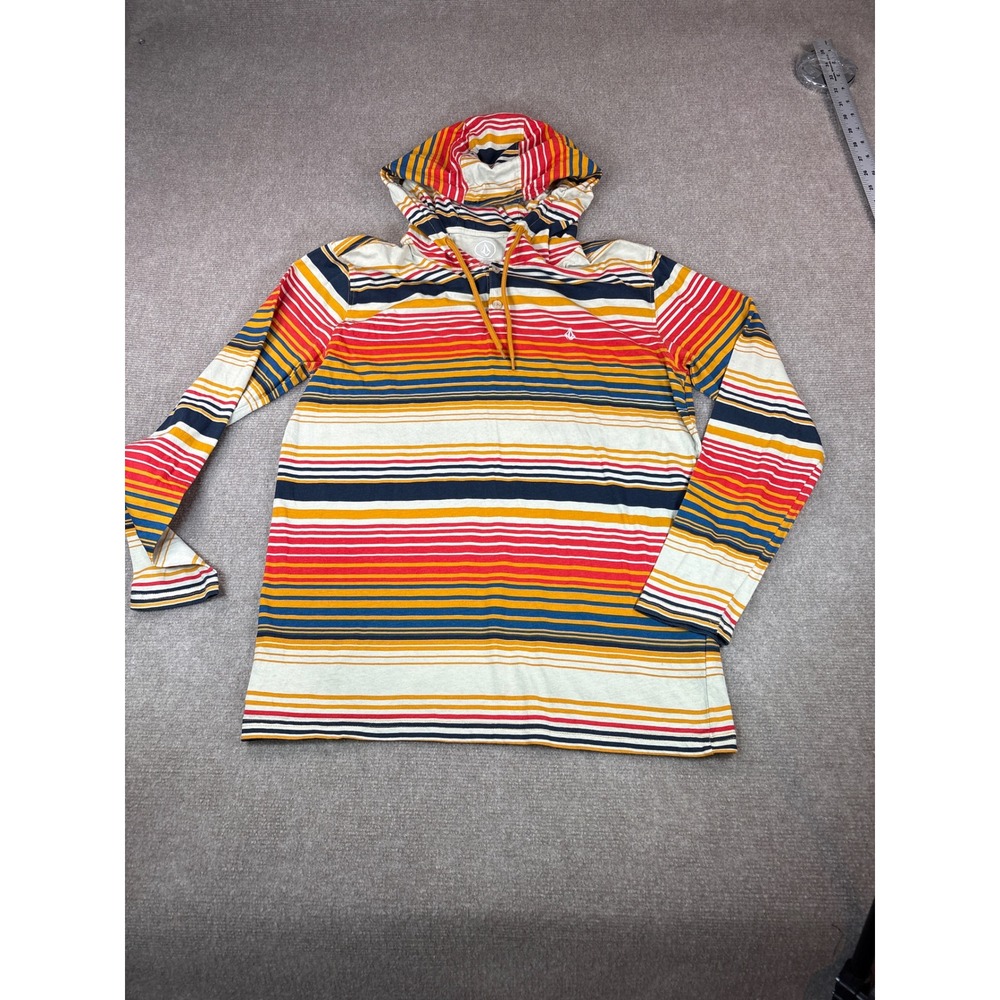 Volcom Mens Striped Henley Hoodie Long Sleeve T-Shirt Small Multi-Color A0302200